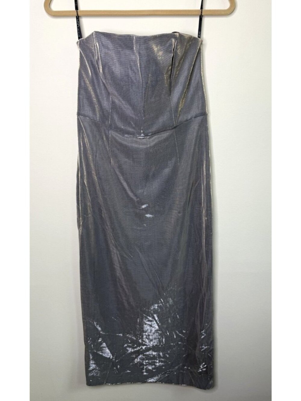 Shona Joy Dress Strapless Pencil Straight Metallic Silver